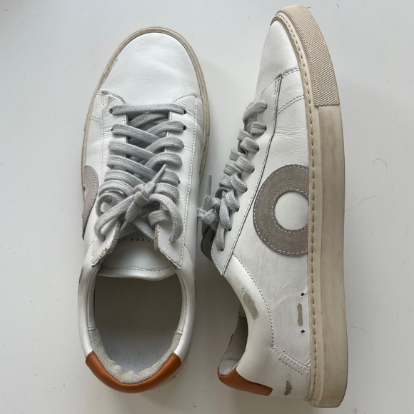 Oliver Cabell Low 1 Marsala White Sneaker with Orange Accent - Picture 4 of 5